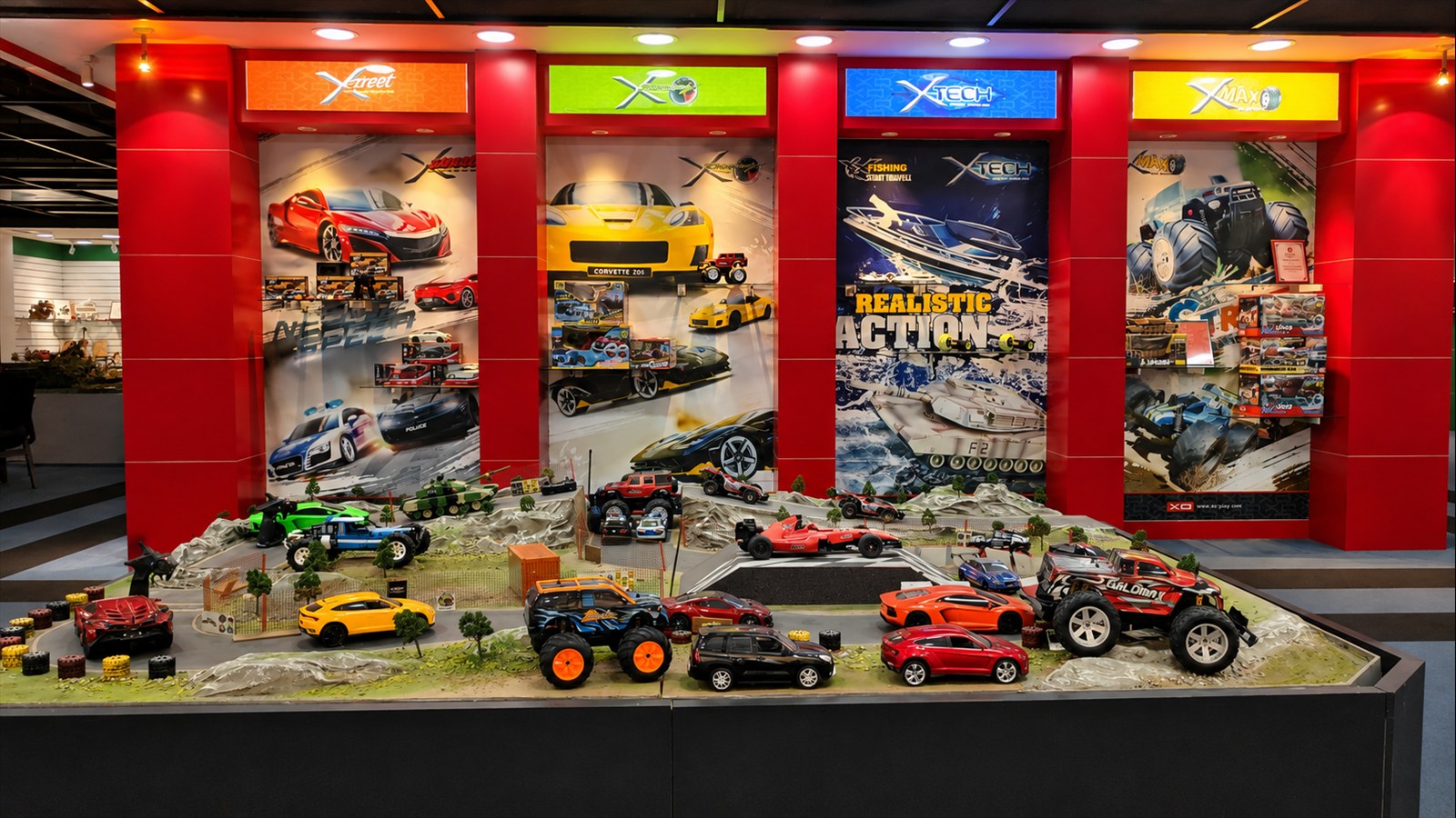 Immersive display featuring multiple vehicle product ranges