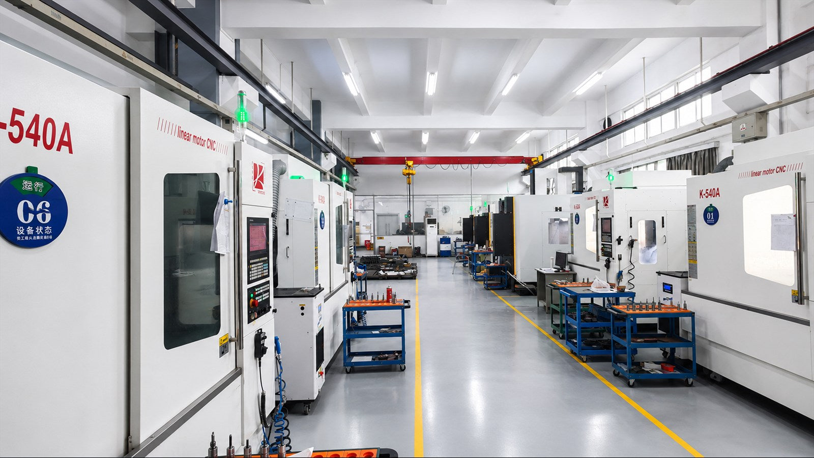 Precision machining workshop equipped with linear-motor CNC machines